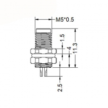 Panel Mount Connector - M5 4pins male straight rear panel mount connector, unshielded, solder